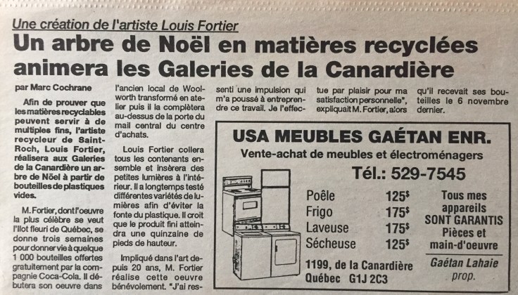 Cochrane, Marc Un arbre de Noël en matières recyclées animera les Galeries de la Canardière