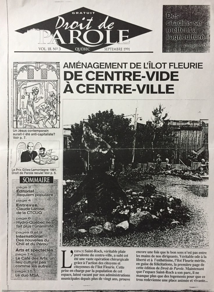Droit de Parole Aménagement de l'îlot Fleurie de Centre-vide à centre-ville